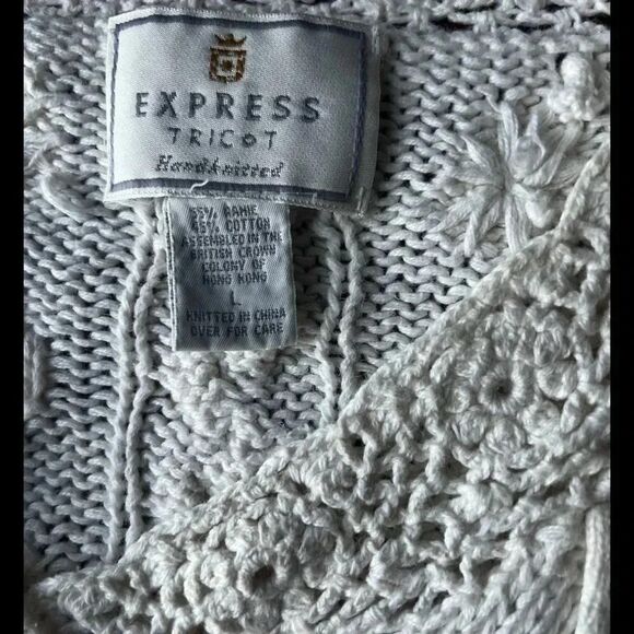 Vintage Express Tricot Hand Knit‎ Beaded Ivory Sweater Size Large - Picture 3 of 6